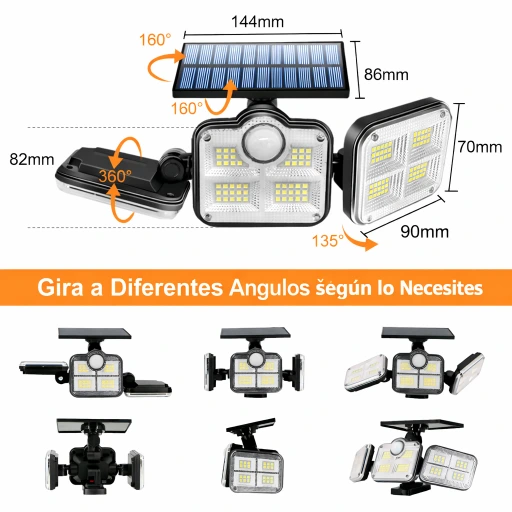 Lámpara Solar LED Exterior de 3 Cabezas Ajustables con Control Remoto e IP65