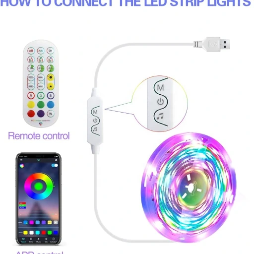 Tira LED RGBIC USB con Bluetooth y Control Remoto – 5 Metros / 10 Metros
