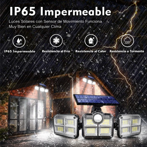 Lámpara Solar LED Exterior de 3 Cabezas Ajustables con Control Remoto e IP65